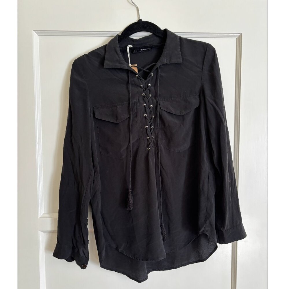 The Kooples Silk Lace Up Blouse in Black